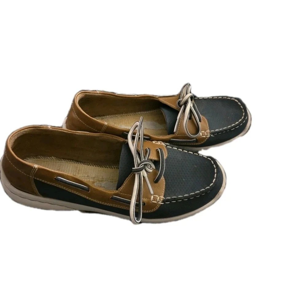 Men's Size 8 Blue Brown Boat‎ Shoes Casual Moc Toe Comfort Loafers Unbranded